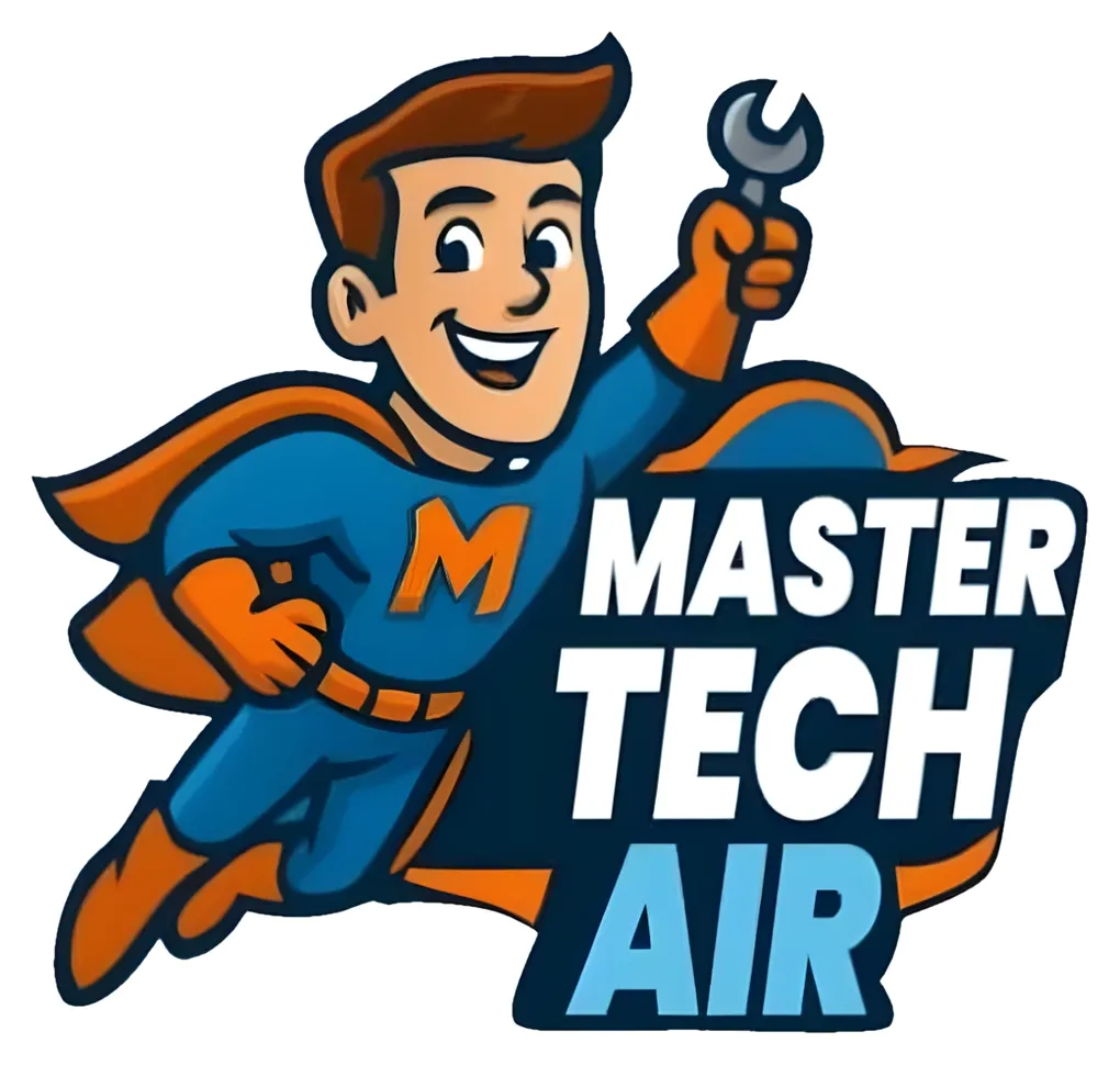 Master Tech Air mascot flying with a wrench